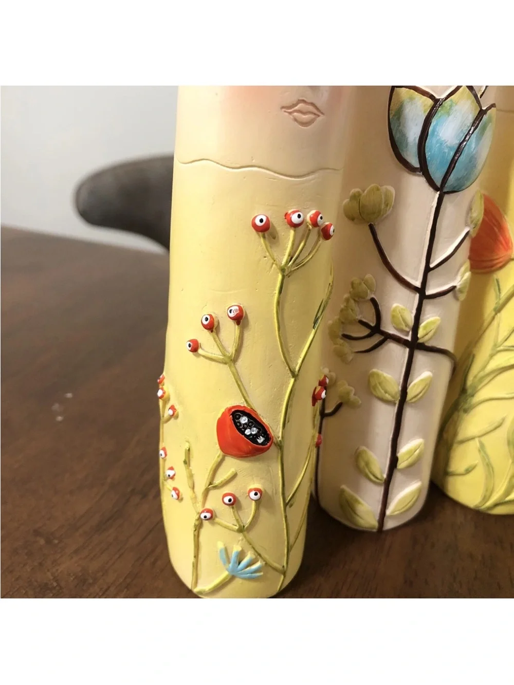 Hand-Painted Ceramic Family Bud Vases Set - Yellow & Cream